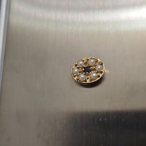 Unique Seed Pearl And Sapphire Solid 14k YG Slide Charm / Pendant